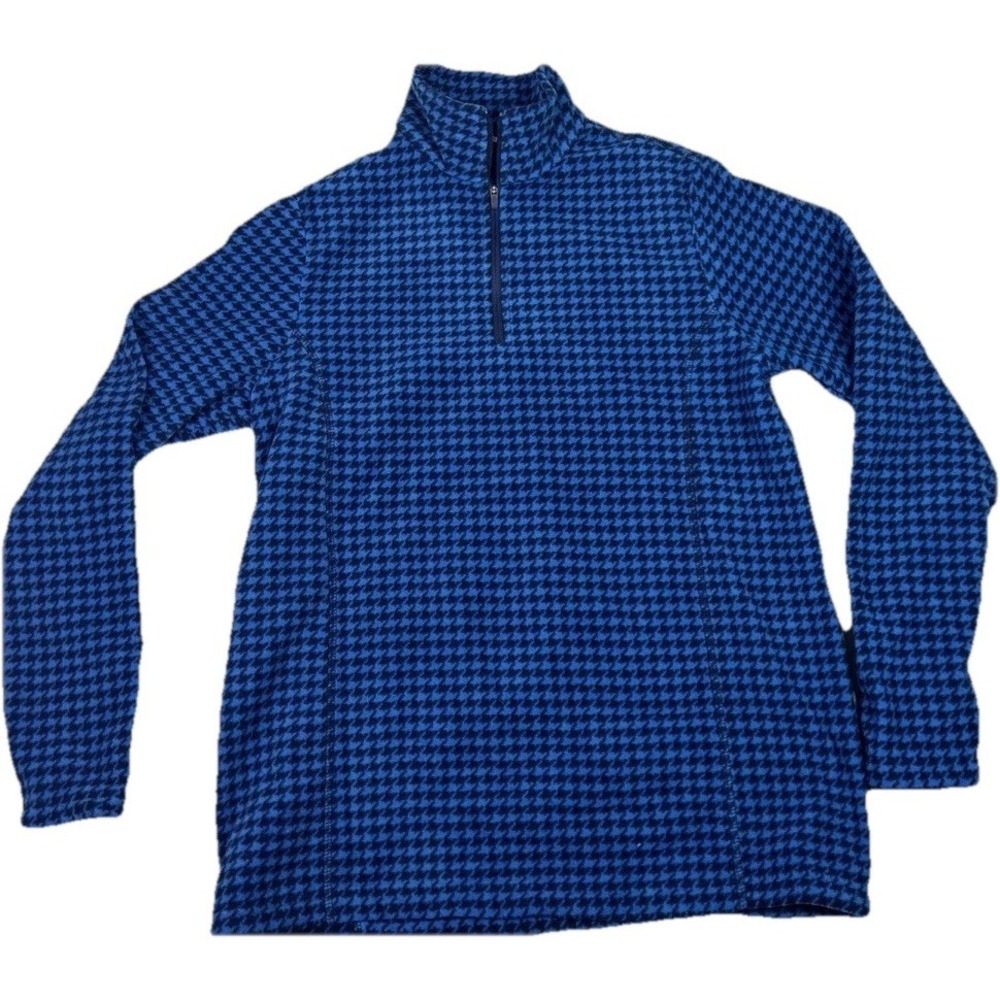 Lands' End Girls Blue Houndstooth Quarter Zip Fleece Pullover Size M 10-12